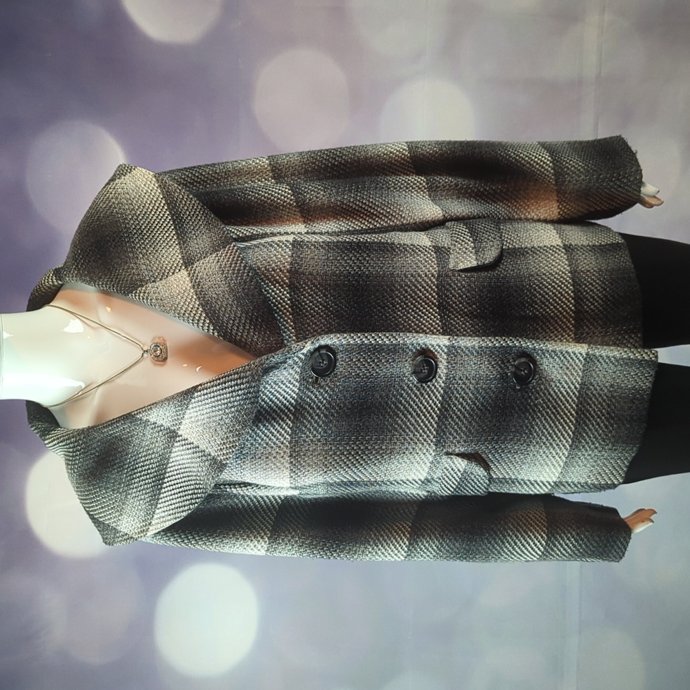 Plaid Gray Wool-Blend Button Front Blazer Jacket